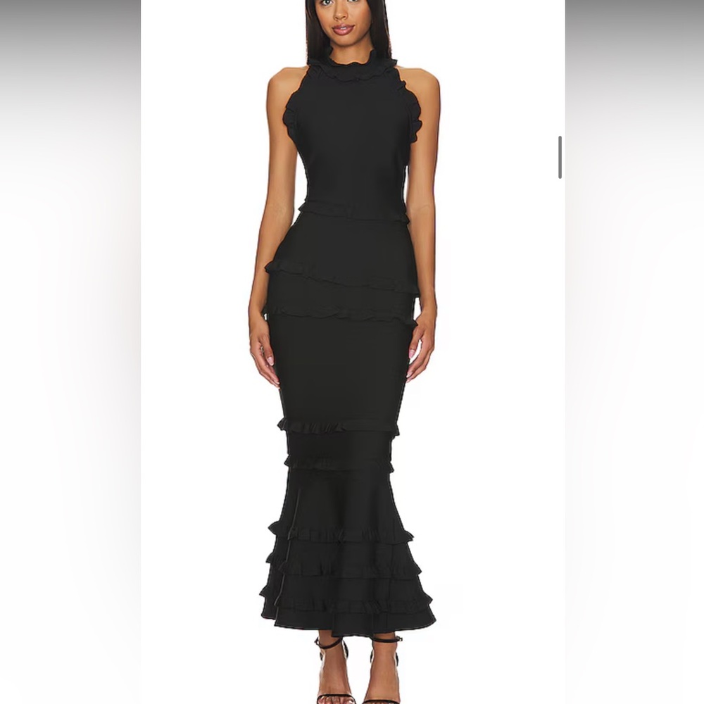 Elliatt Black Ruffle Theatrical Gown Maxi Dress
